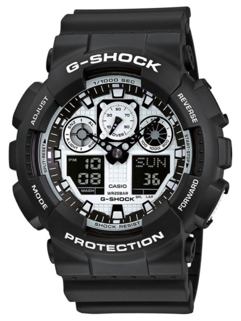 G-Shock Black and White Digital-Analog Sport Watch GA100BW-1A Casio